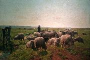 Landschap met herder en kudde schapen Cornelis Van Leemputten